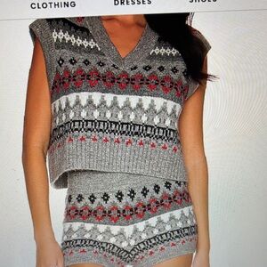 L'Academie Red and Gray V-Neck Sweater Vest